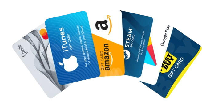 A person holding multiple gift cards.